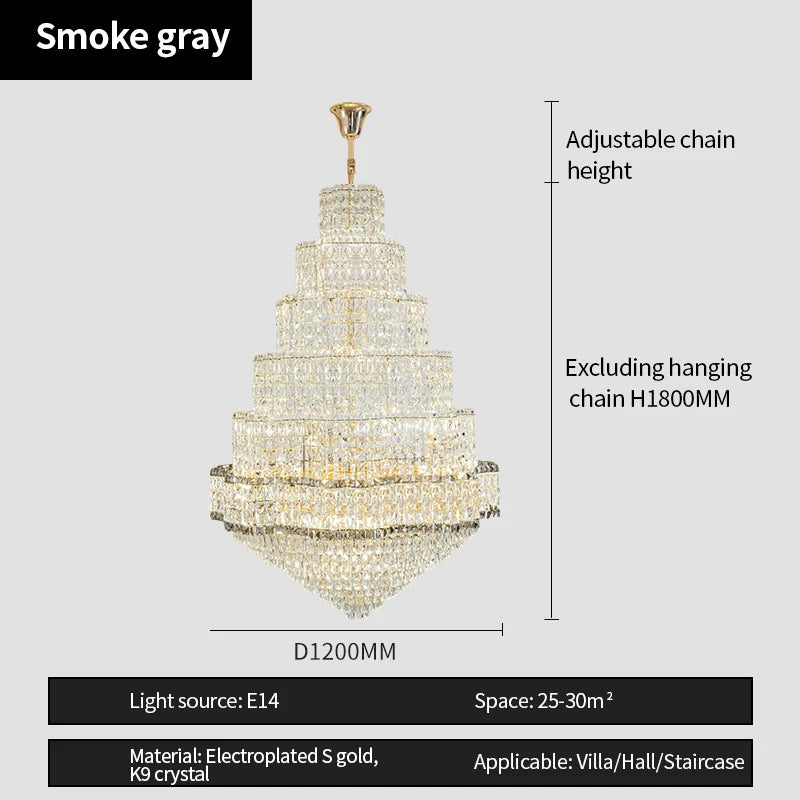 Post-Modern Stair Chandelier Large Chandelier Light Luxury Simple Duplex Villa Rotating Hollow Hotel Crystal Hanging Lighting