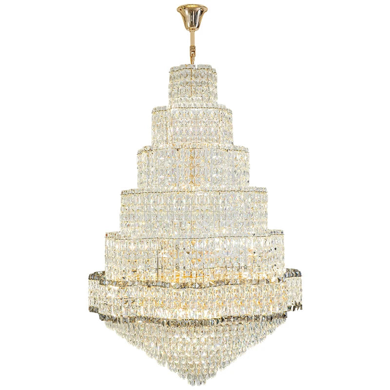 Post-Modern Stair Chandelier Large Chandelier Light Luxury Simple Duplex Villa Rotating Hollow Hotel Crystal Hanging Lighting