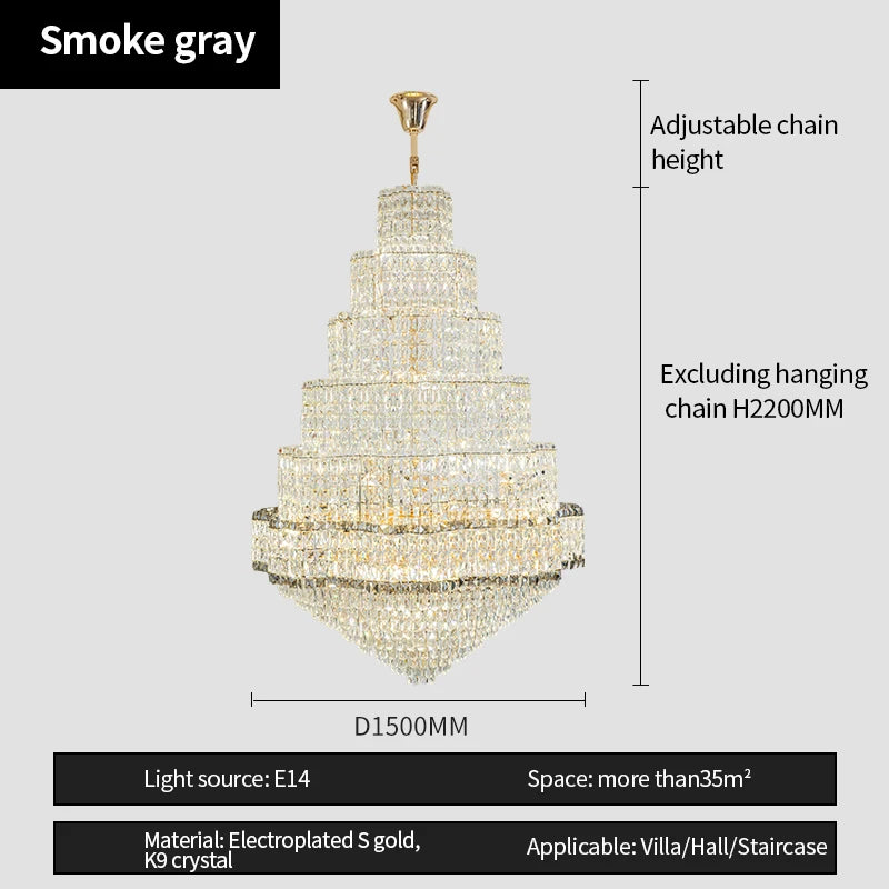 Post-Modern Stair Chandelier Large Chandelier Light Luxury Simple Duplex Villa Rotating Hollow Hotel Crystal Hanging Lighting