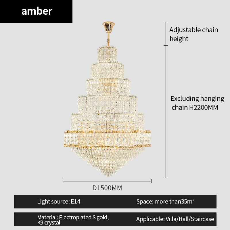 Post-Modern Stair Chandelier Large Chandelier Light Luxury Simple Duplex Villa Rotating Hollow Hotel Crystal Hanging Lighting