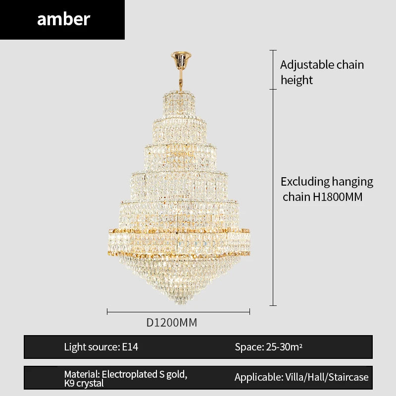 Post-Modern Stair Chandelier Large Chandelier Light Luxury Simple Duplex Villa Rotating Hollow Hotel Crystal Hanging Lighting