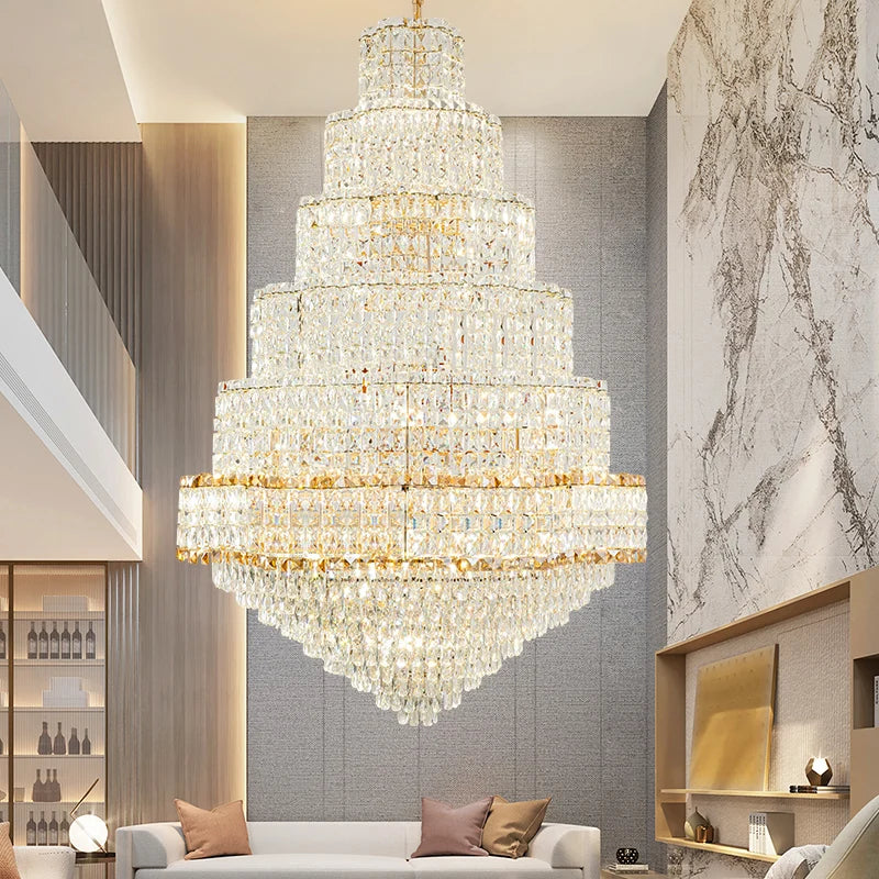 Post-Modern Stair Chandelier Large Chandelier Light Luxury Simple Duplex Villa Rotating Hollow Hotel Crystal Hanging Lighting