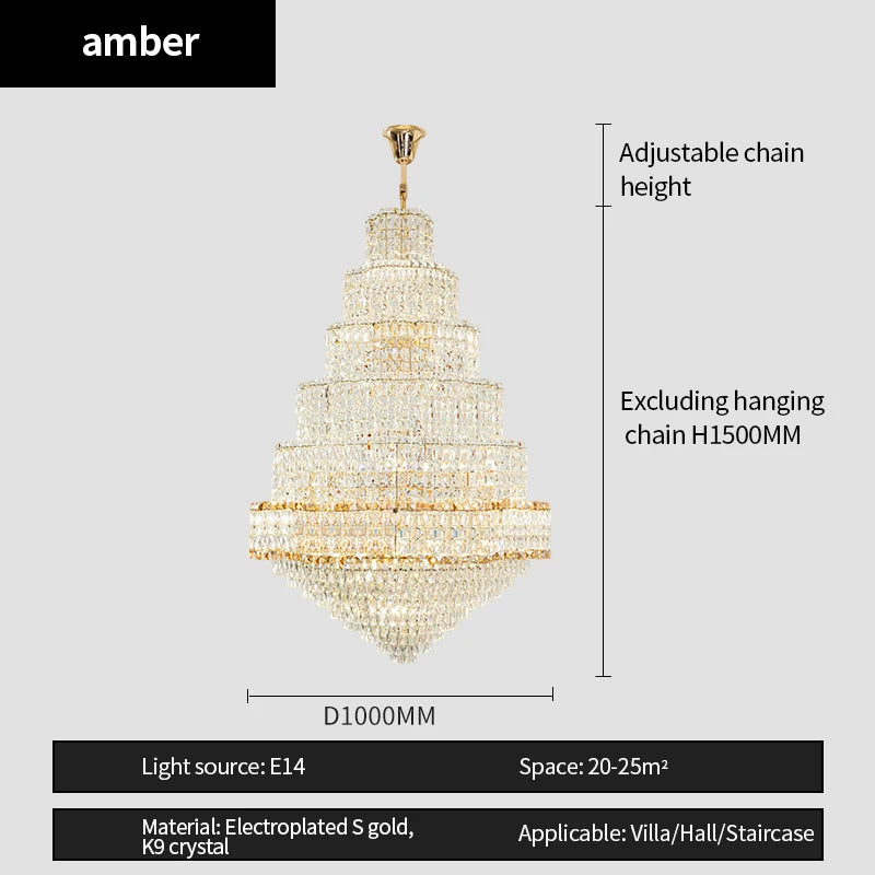 Post-Modern Stair Chandelier Large Chandelier Light Luxury Simple Duplex Villa Rotating Hollow Hotel Crystal Hanging Lighting