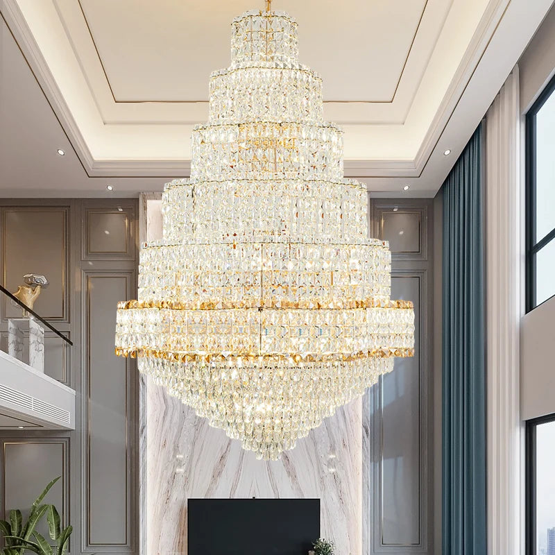 Post-Modern Stair Chandelier Large Chandelier Light Luxury Simple Duplex Villa Rotating Hollow Hotel Crystal Hanging Lighting