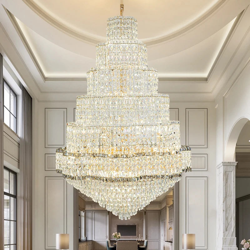Post-Modern Stair Chandelier Large Chandelier Light Luxury Simple Duplex Villa Rotating Hollow Hotel Crystal Hanging Lighting