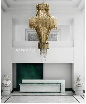 Post-modern hotel engineering villa duplex building art gold model room European luxury club meeting room chandelier