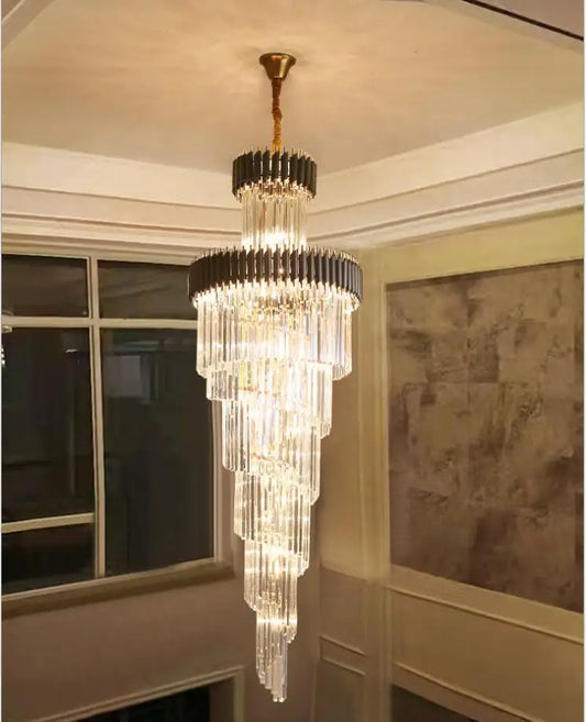 Post-modern luxury K9 crystal 12W LED three-color villa hotel lamp pool staircase crystal chandelier duplex building hall villa