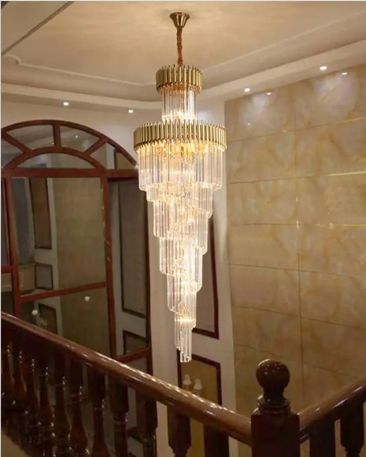 Post-modern luxury K9 crystal 12W LED three-color villa hotel lamp pool staircase crystal chandelier duplex building hall villa