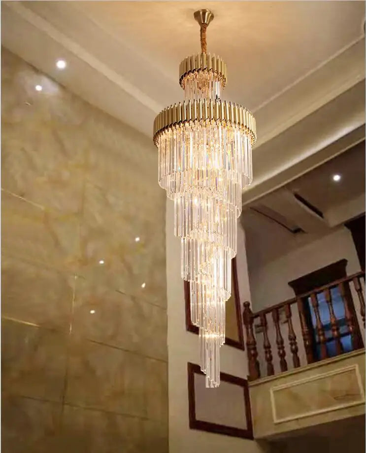 Post-modern luxury K9 crystal 12W LED three-color villa hotel lamp pool staircase crystal chandelier duplex building hall villa