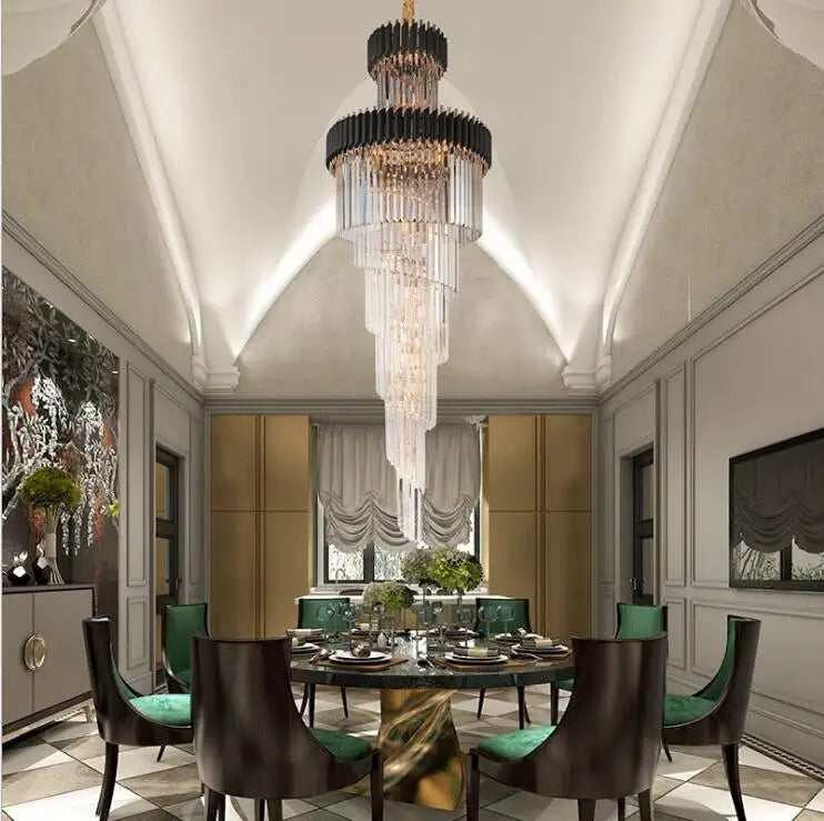 Post-modern luxury K9 crystal 12W LED three-color villa hotel lamp pool staircase crystal chandelier duplex building hall villa