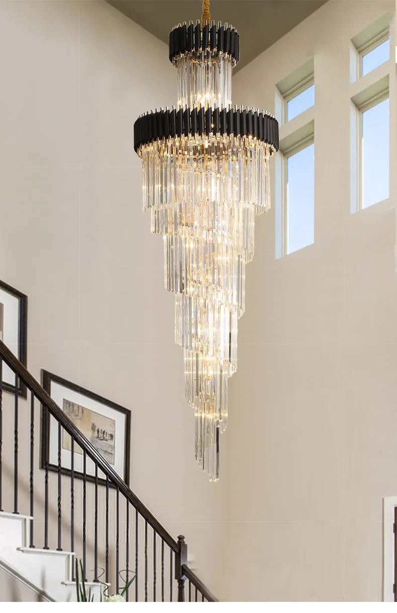 Post-modern luxury K9 crystal 12W LED three-color villa hotel lamp pool staircase crystal chandelier duplex building hall villa