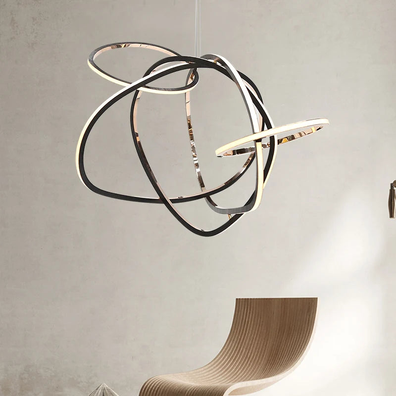 Post-modern minimalist chandelier design sense living room villa restaurant stainless steel ring combination art lamp