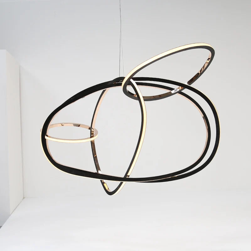 Post-modern minimalist chandelier design sense living room villa restaurant stainless steel ring combination art lamp