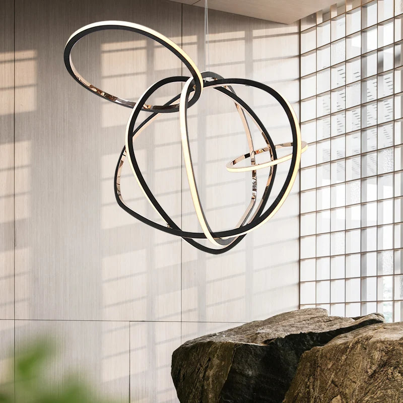 Post-modern minimalist chandelier design sense living room villa restaurant stainless steel ring combination art lamp
