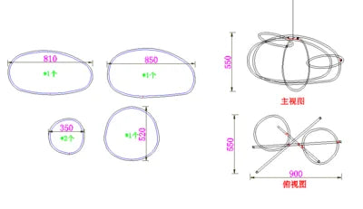 Post-modern minimalist chandelier design sense living room villa restaurant stainless steel ring combination art lamp