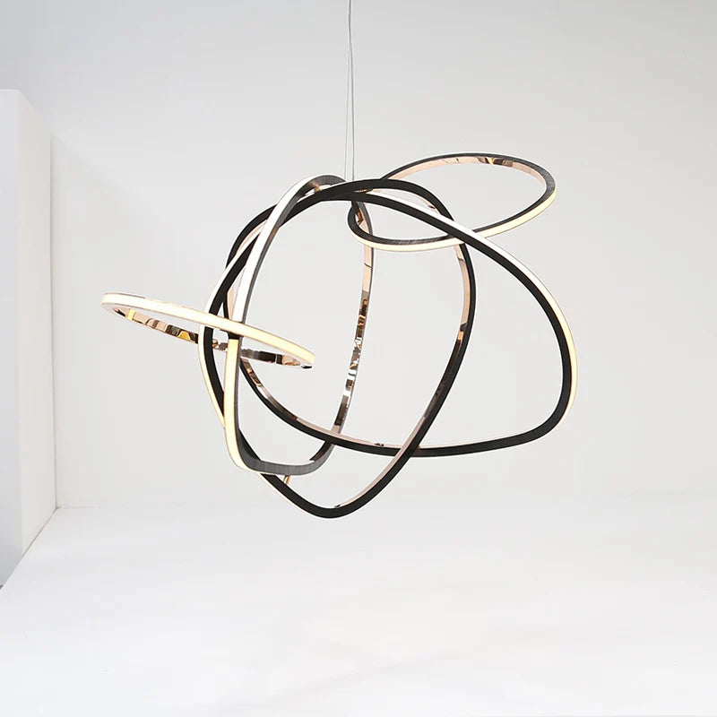 Post-modern minimalist chandelier design sense living room villa restaurant stainless steel ring combination art lamp