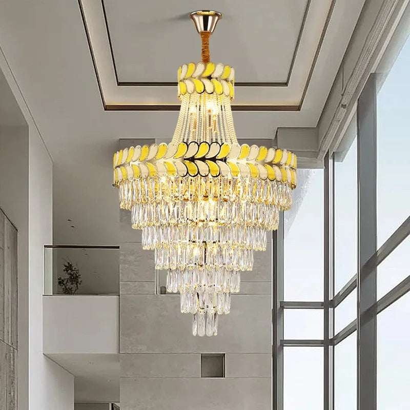 Postmodern Crystal  Living Room Villa Hall Duplex Stairwell Long Chandelier Light Luxury Building Middle Building  Chandelier