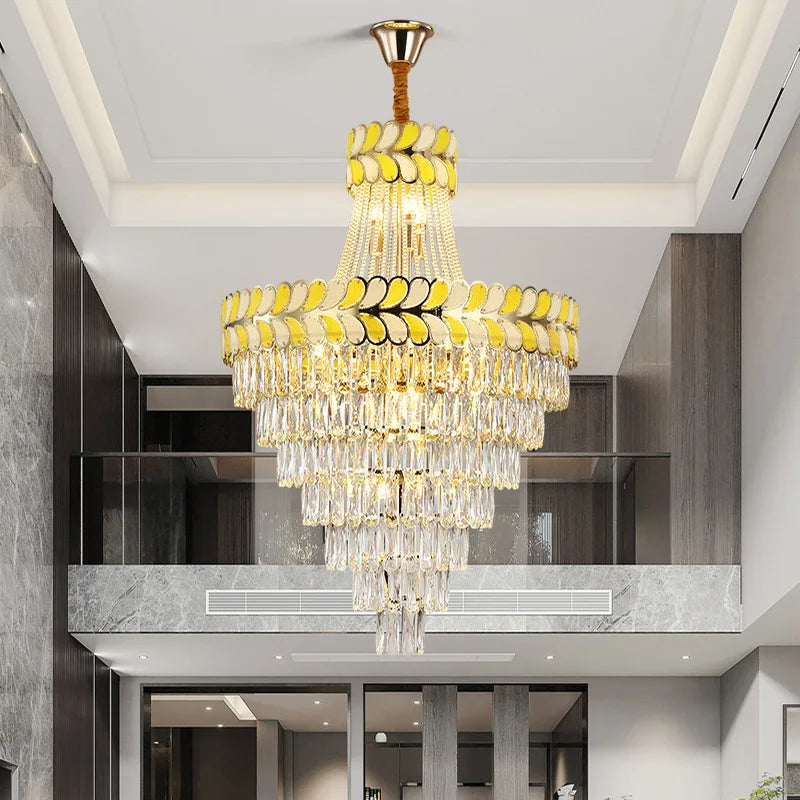 Postmodern Crystal  Living Room Villa Hall Duplex Stairwell Long Chandelier Light Luxury Building Middle Building  Chandelier
