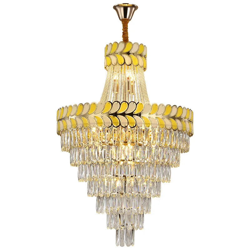 Postmodern Crystal  Living Room Villa Hall Duplex Stairwell Long Chandelier Light Luxury Building Middle Building  Chandelier