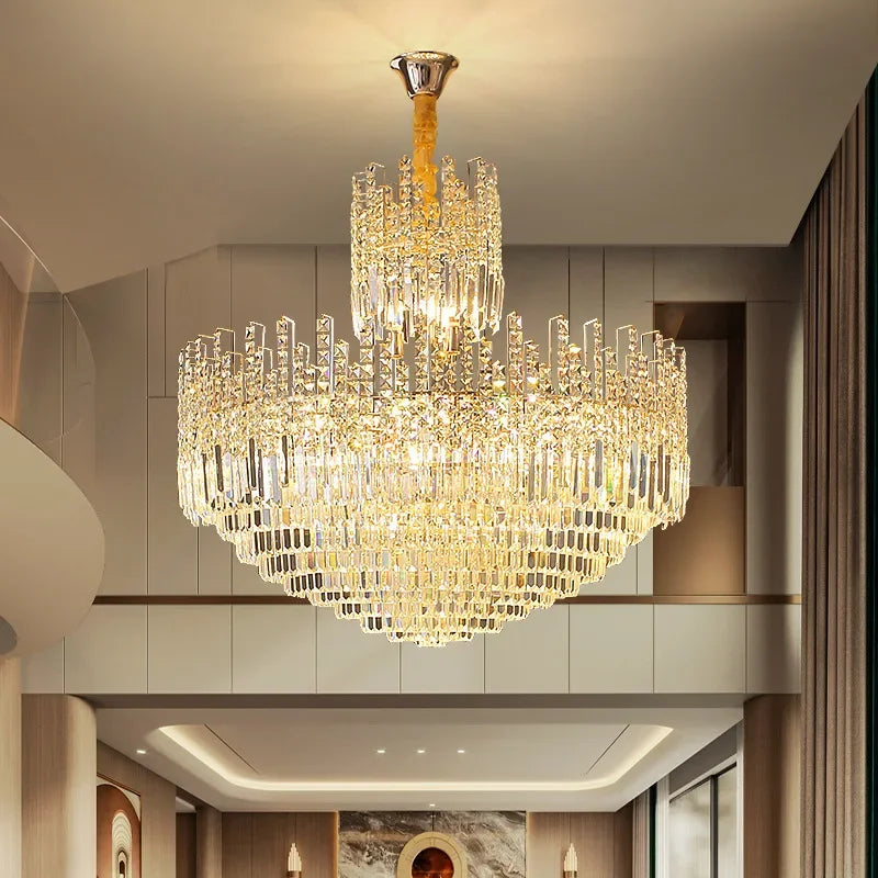 Postmodern Light Luxury Hall Chandelier High-End Luxury Duplex Staircase Long Chandelier New Villa Clean Crystal Chandelier