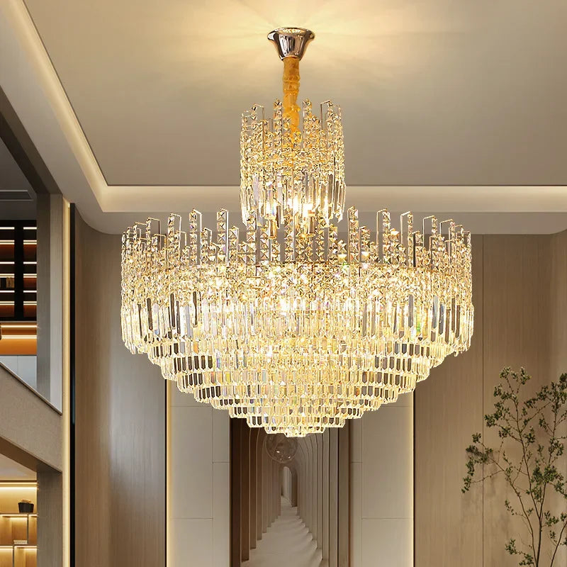 Postmodern Light Luxury Hall Chandelier High-End Luxury Duplex Staircase Long Chandelier New Villa Clean Crystal Chandelier