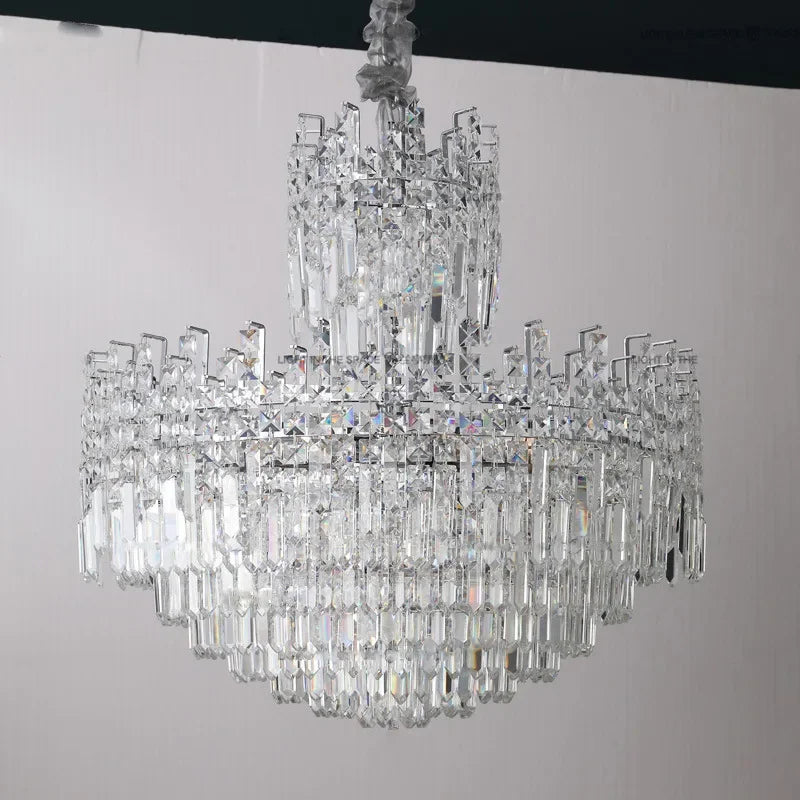 Postmodern Light Luxury Hall Chandelier High-End Luxury Duplex Staircase Long Chandelier New Villa Clean Crystal Chandelier