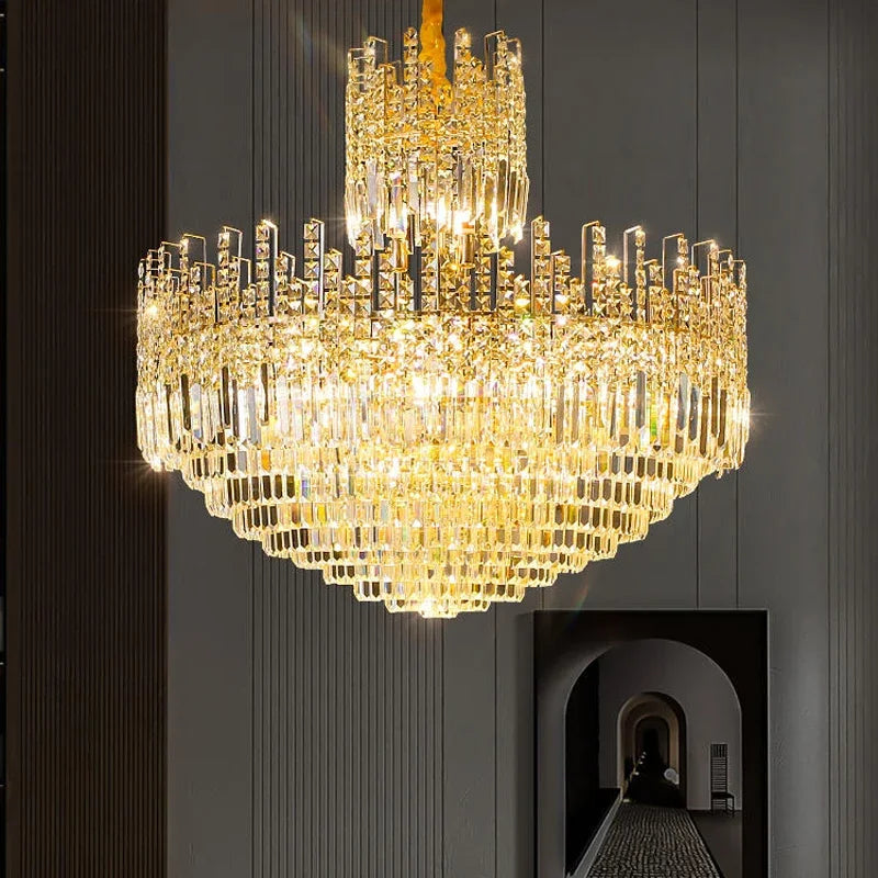 Postmodern Light Luxury Hall Chandelier High-End Luxury Duplex Staircase Long Chandelier New Villa Clean Crystal Chandelier
