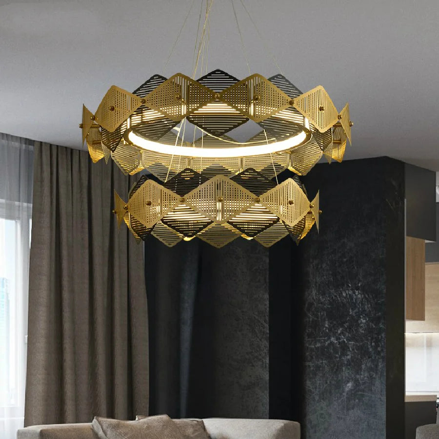 Postmodern Luxury LED Chandelier Lighting Stainless Steel Round Creative Hanging Lamp For Dining Living Room Bedroom Villa Deco