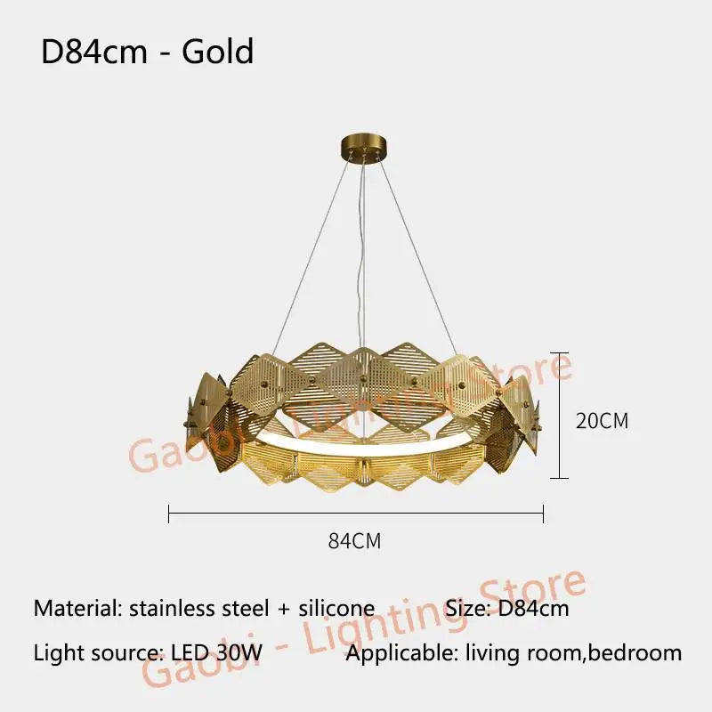 Postmodern Luxury LED Chandelier Lighting Stainless Steel Round Creative Hanging Lamp For Dining Living Room Bedroom Villa Deco