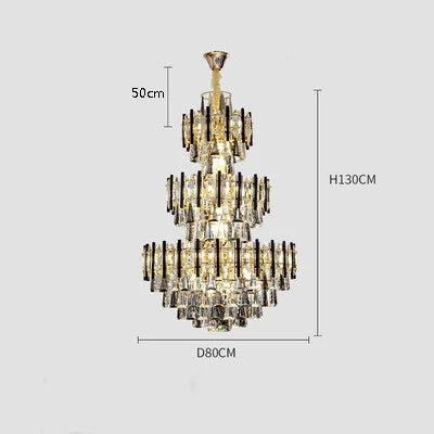 Postmodern Staircase Crystal Big Chandelier Three Layer Modern Living Room Villa Duplex Building Stairs Atmospheric Long Lamps
