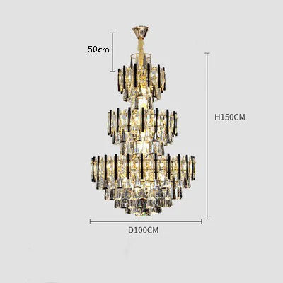 Postmodern Staircase Crystal Big Chandelier Three Layer Modern Living Room Villa Duplex Building Stairs Atmospheric Long Lamps