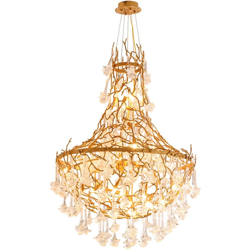 Postmodern copper tree branch glass chandelier light luxury villa duplex building living room dining room art lamp