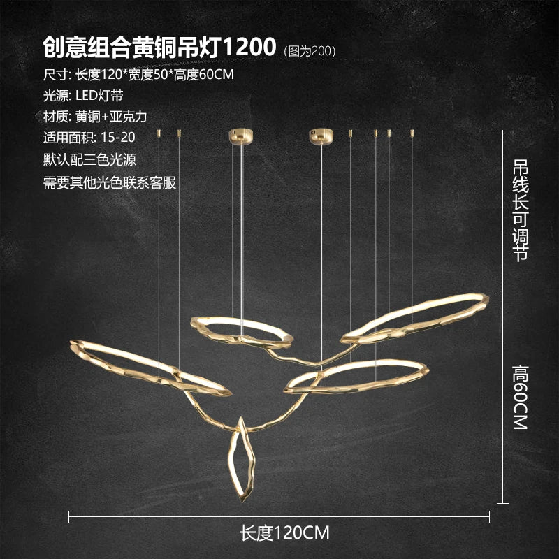 Postmodern light luxury all copper dining room bar chandelier living room villa creative art simple atmosphere chandelier