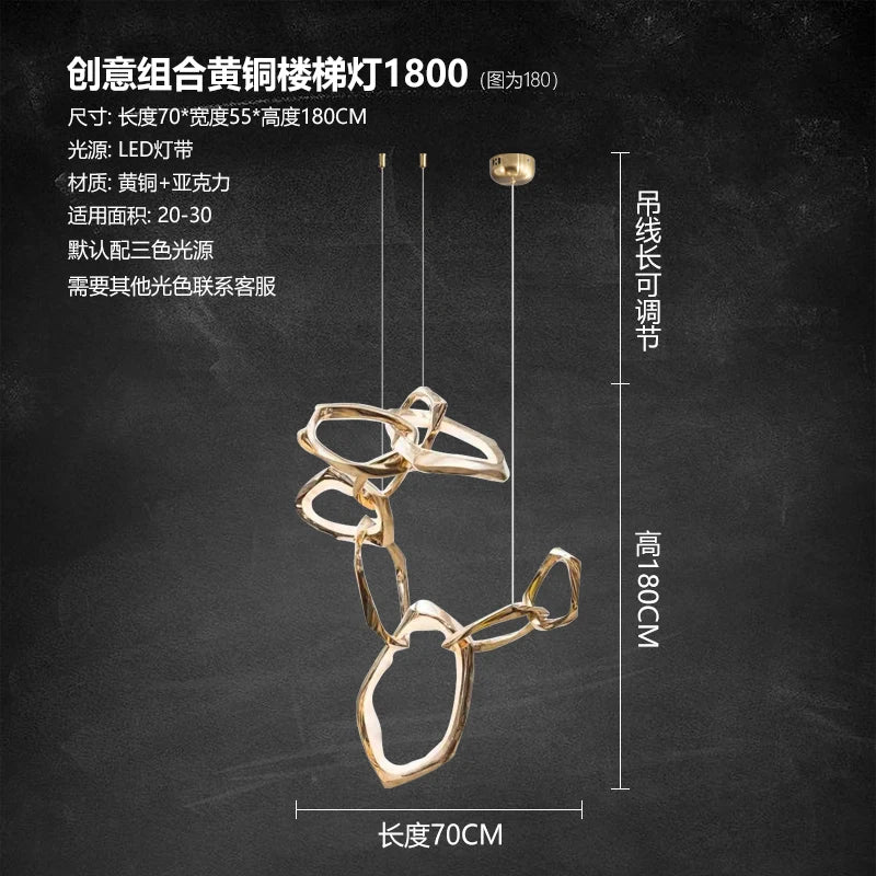 Postmodern light luxury all copper dining room bar chandelier living room villa creative art simple atmosphere chandelier