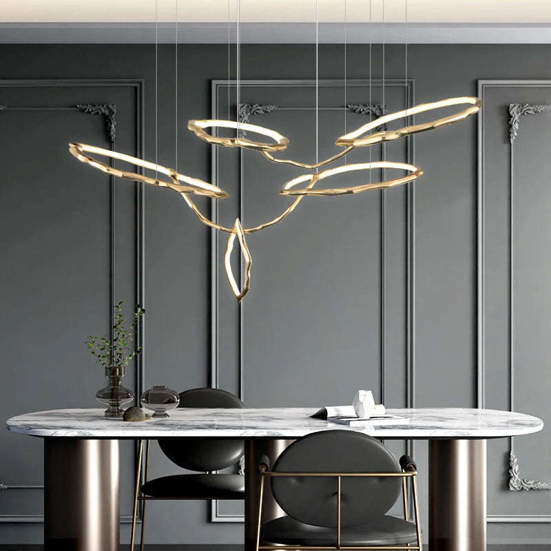 Postmodern light luxury all copper dining room bar chandelier living room villa creative art simple atmosphere chandelier