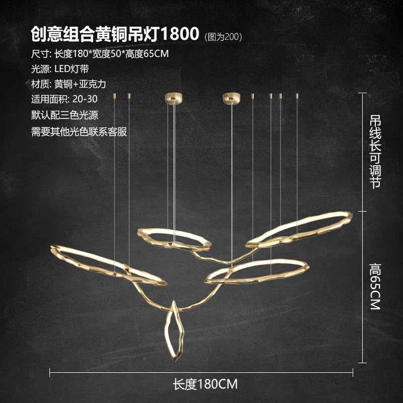 Postmodern light luxury all copper dining room bar chandelier living room villa creative art simple atmosphere chandelier