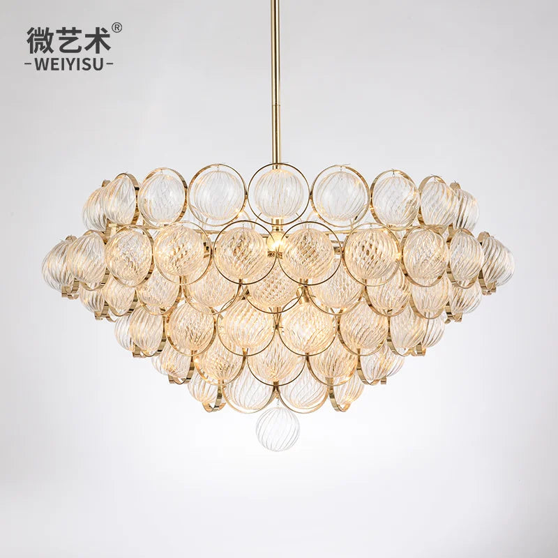Postmodern light luxury glass chandelier Nordic fashion villa living room dining room model bedroom bedroom lamps