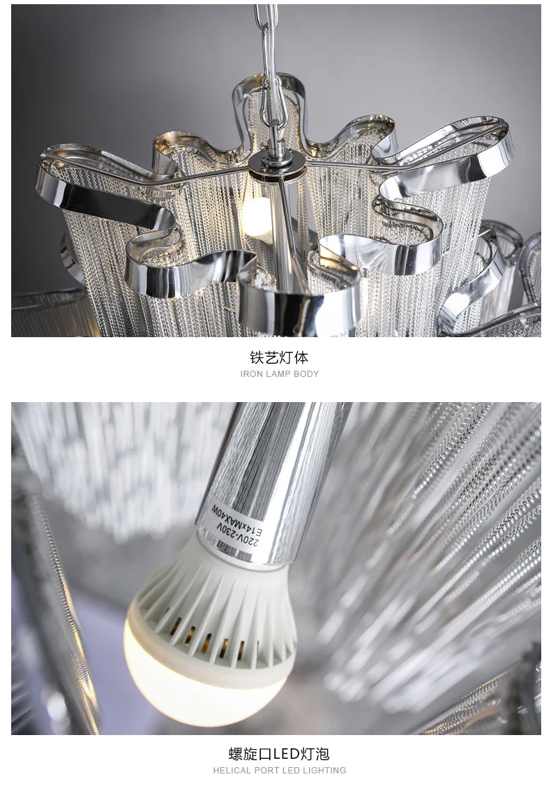 Postmodern luxury chandelier staircase hotel villa aluminum chain personality tassel living room atmospheric chandelier