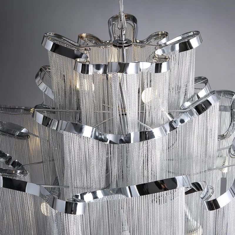 Postmodern luxury chandelier staircase hotel villa aluminum chain personality tassel living room atmospheric chandelier