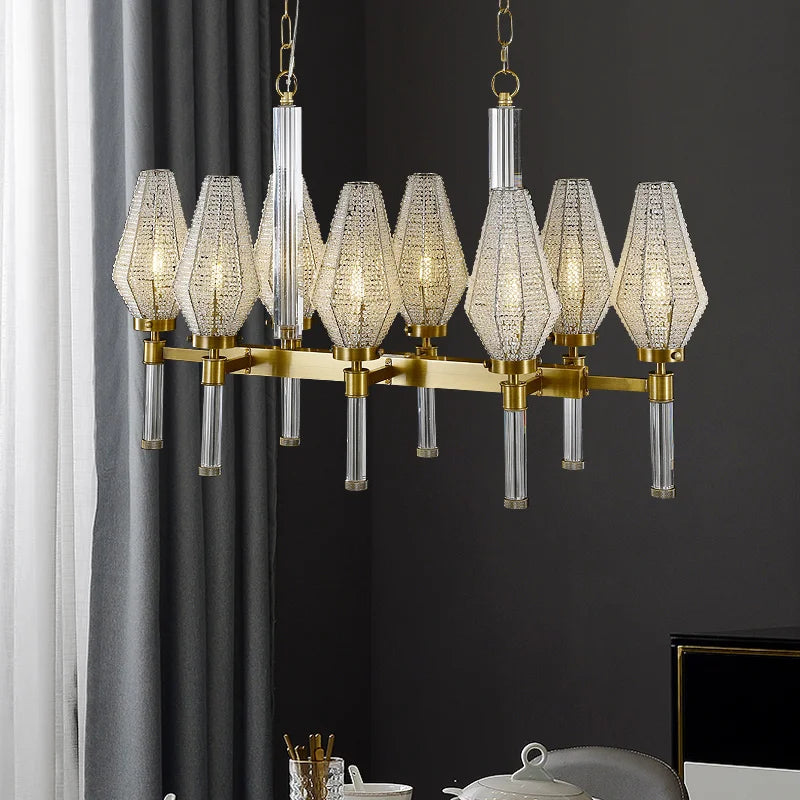 Postmodern luxury living room chandelier American simple copper crystal light creative club villa dining table long lamps
