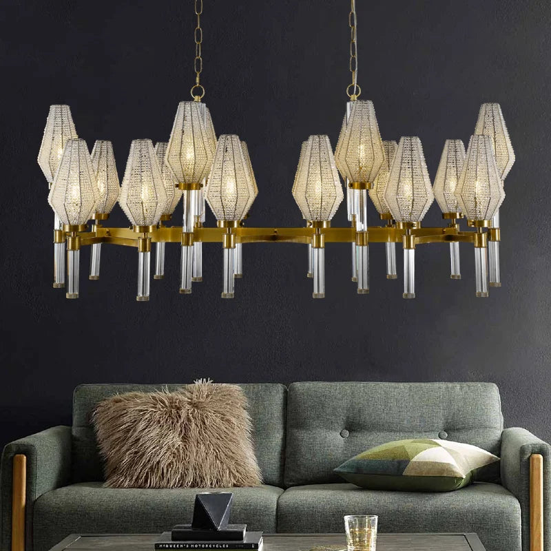 Postmodern luxury living room chandelier American simple copper crystal light creative club villa dining table long lamps