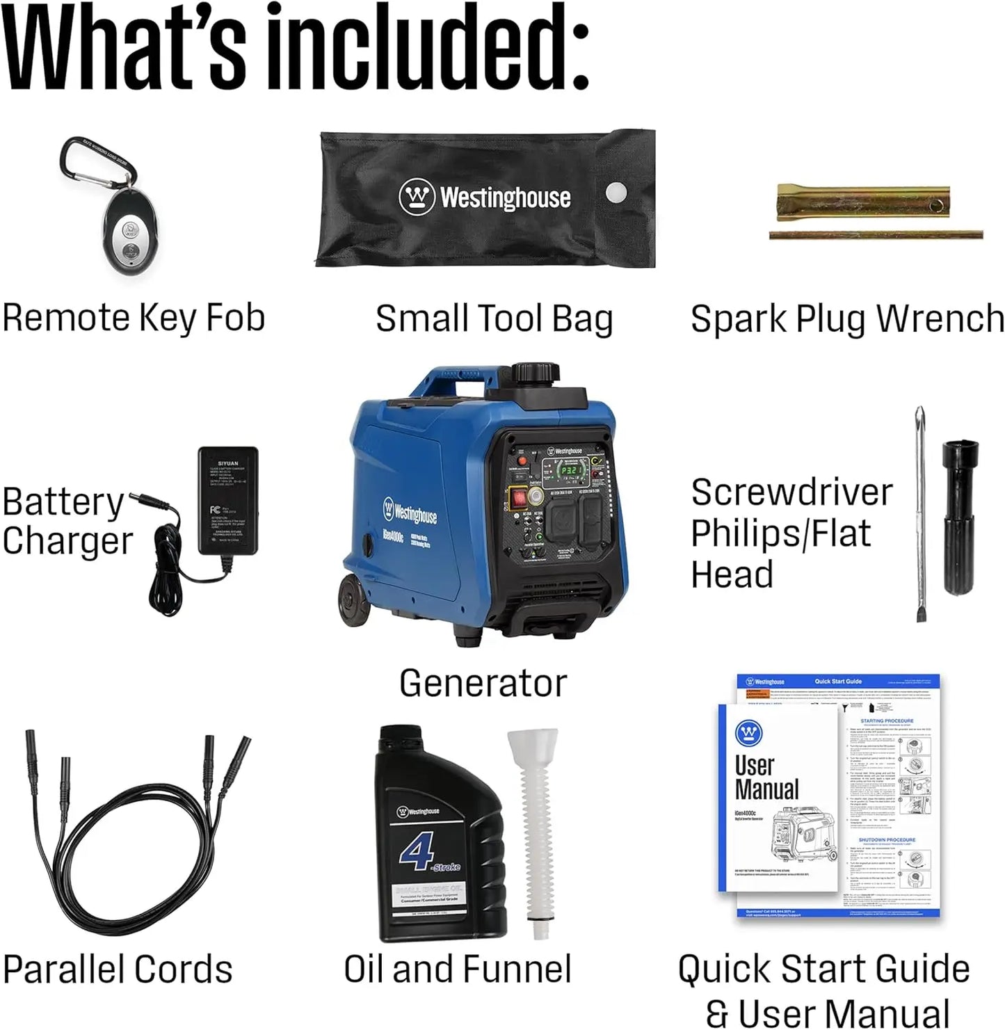 Power Equipment 4000 Peak Watt Super Quiet Portable Inverter Generator Remote Electric Start with Auto Choke RV Ready 30A Outlet