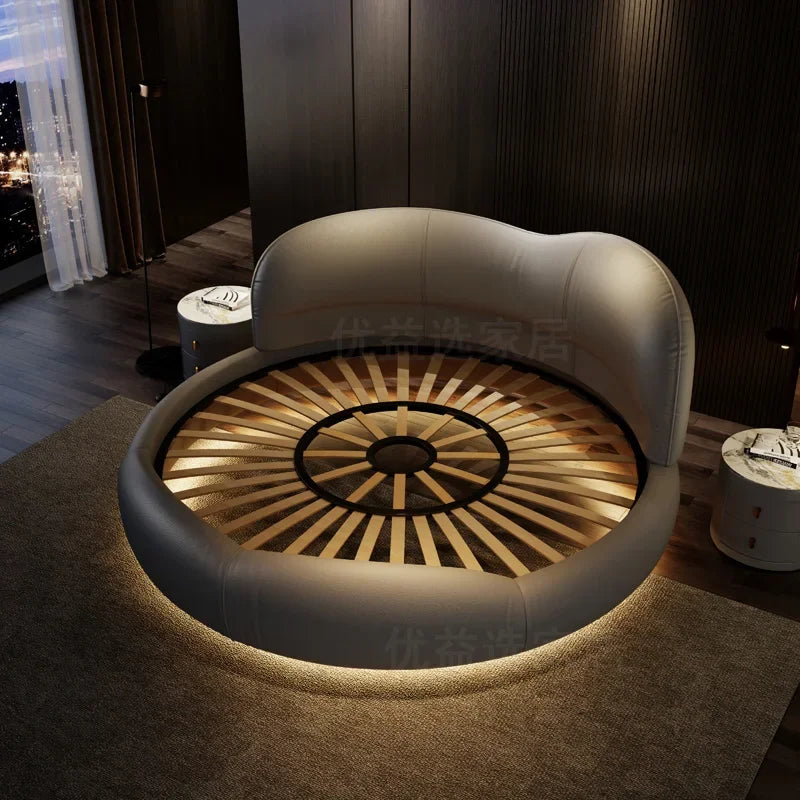 Princess Luxury Pretty Double Bed King Size Modern Italian Round Bed Loft Villa Camas De Dormitorio Bedroom Set Furniture