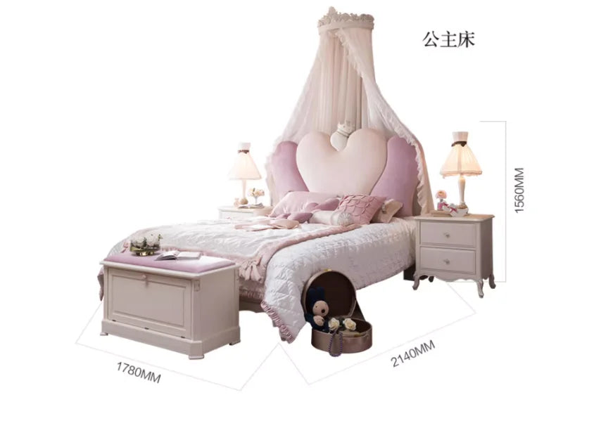Princess bed 1.5 meters pink European solid wood furniture soft double bed
