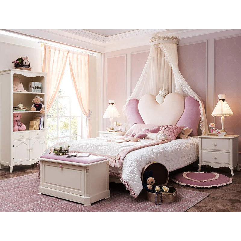 Princess bed 1.5 meters pink European solid wood furniture soft double bed