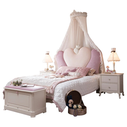 Princess bed 1.5 meters pink European solid wood furniture soft double bed