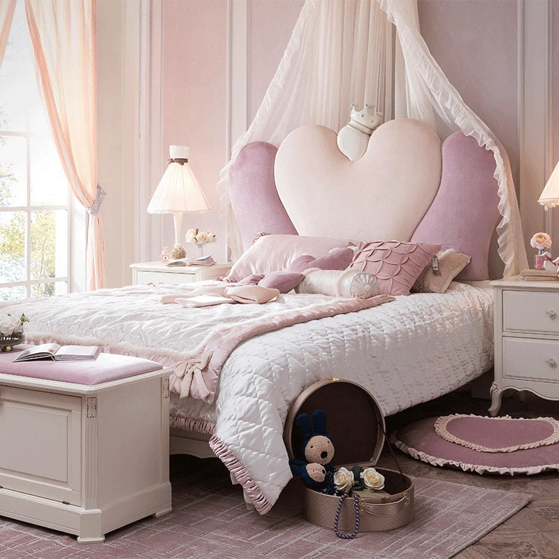 Princess bed 1.5 meters pink European solid wood furniture soft double bed