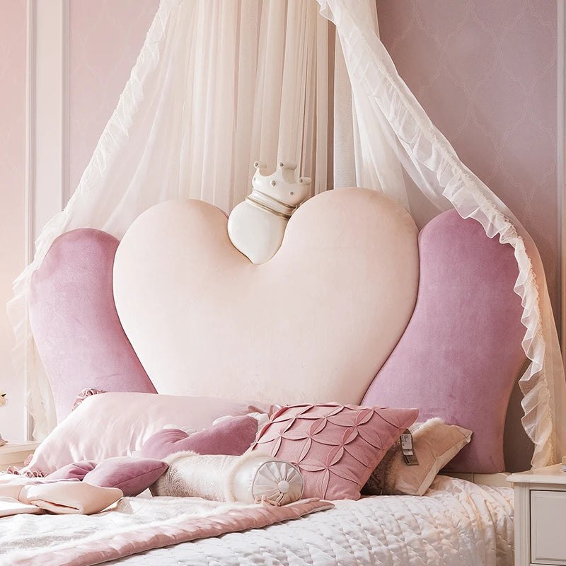 Princess bed 1.5 meters pink European solid wood furniture soft double bed