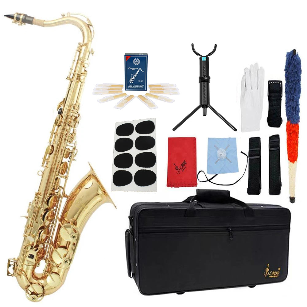 Professional Bb Tenor Saxophone Brass Lacquered Gold B Flat Sax Musical  Woodwind Instrument With Case Mouthpiece Accessories