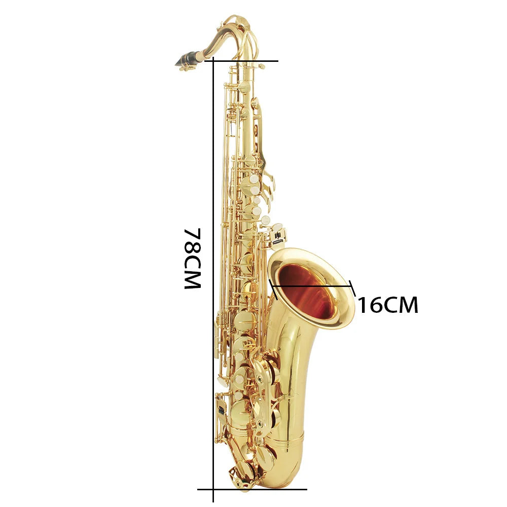 Professional Bb Tenor Saxophone Brass Lacquered Gold B Flat Sax Musical  Woodwind Instrument With Case Mouthpiece Accessories